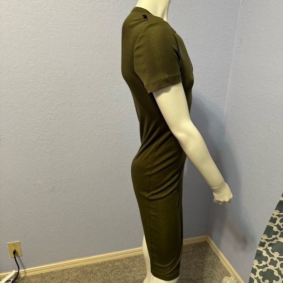Helmut Lang Bodycon Olive Green Silk Midi Dress - Picture 2 of 8